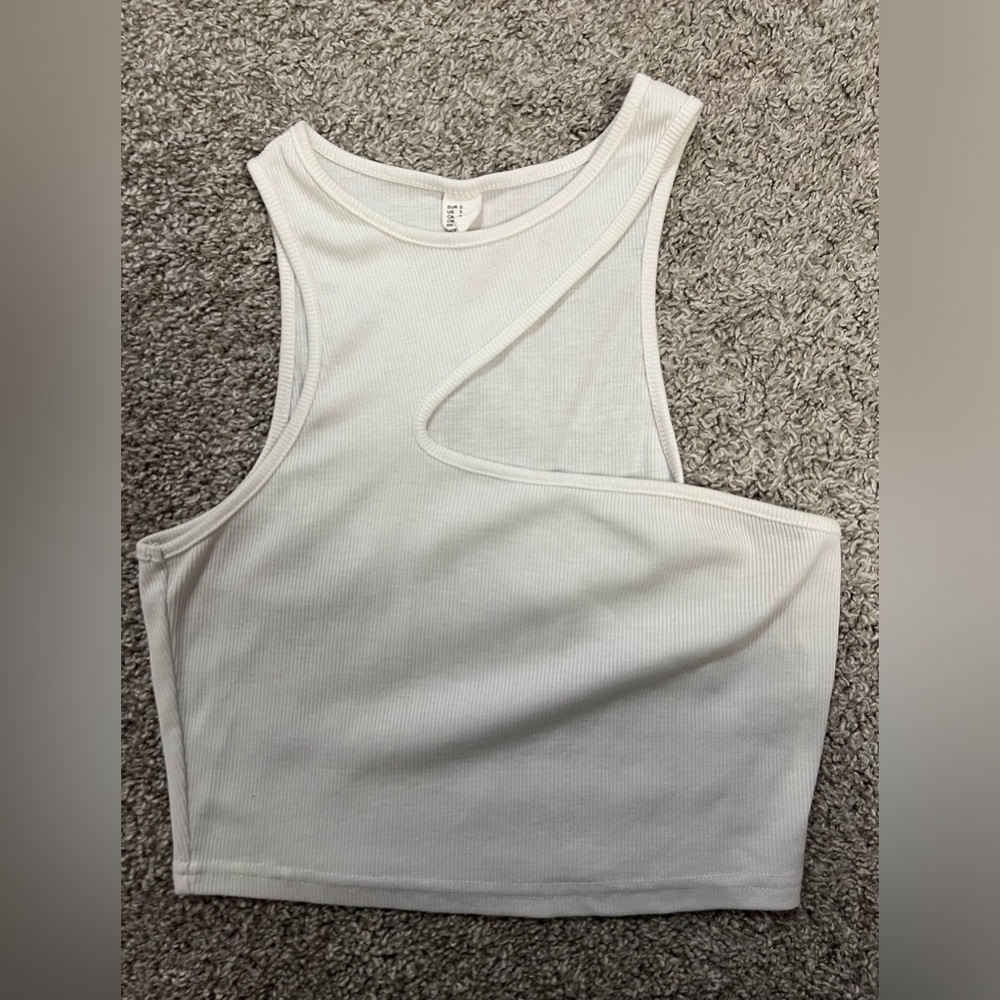 white asymmetric neck line crop top